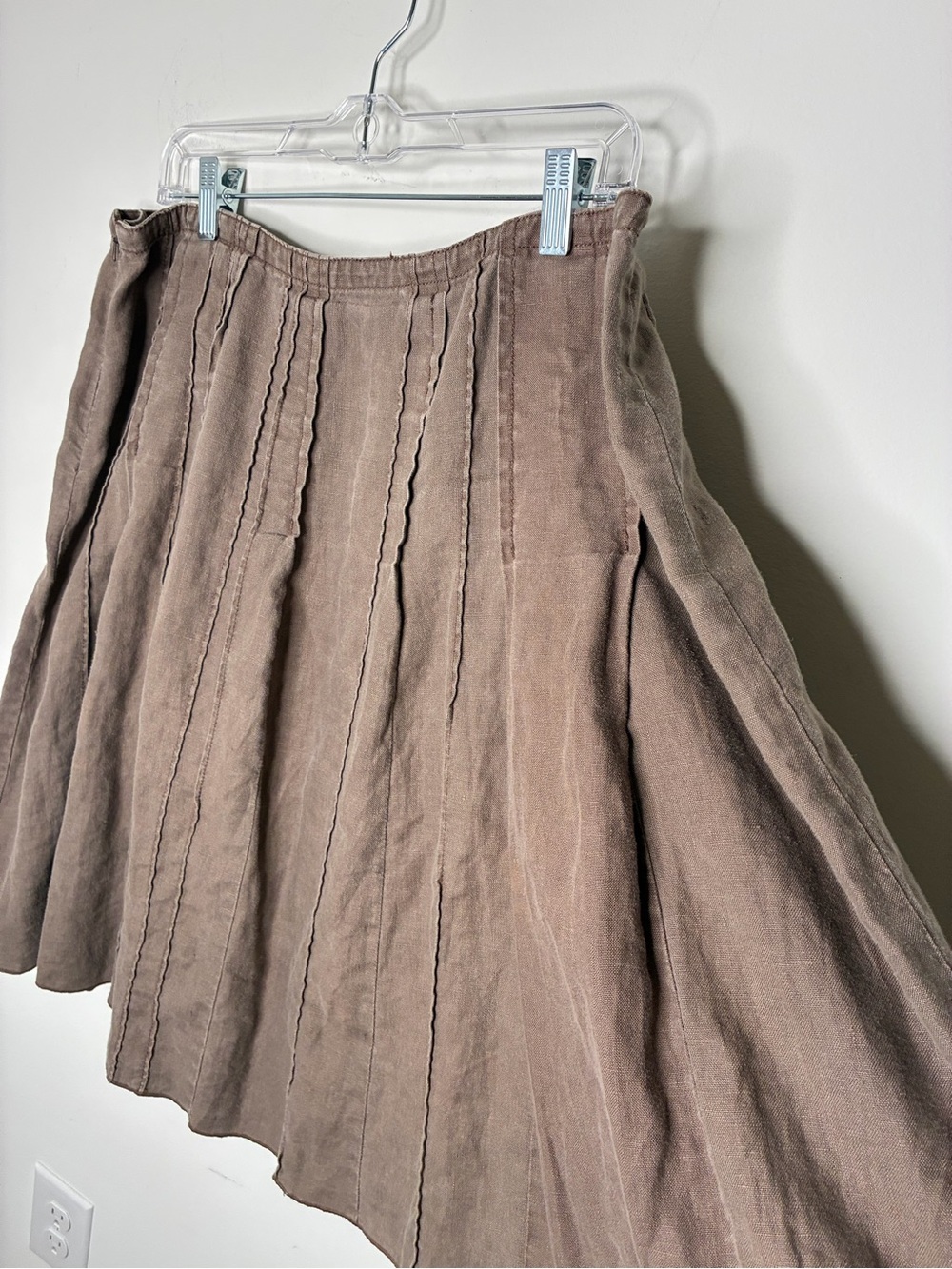 J. Jill Grunge Boho Pleated Brown Linen Circle Midi Skirt 16 P